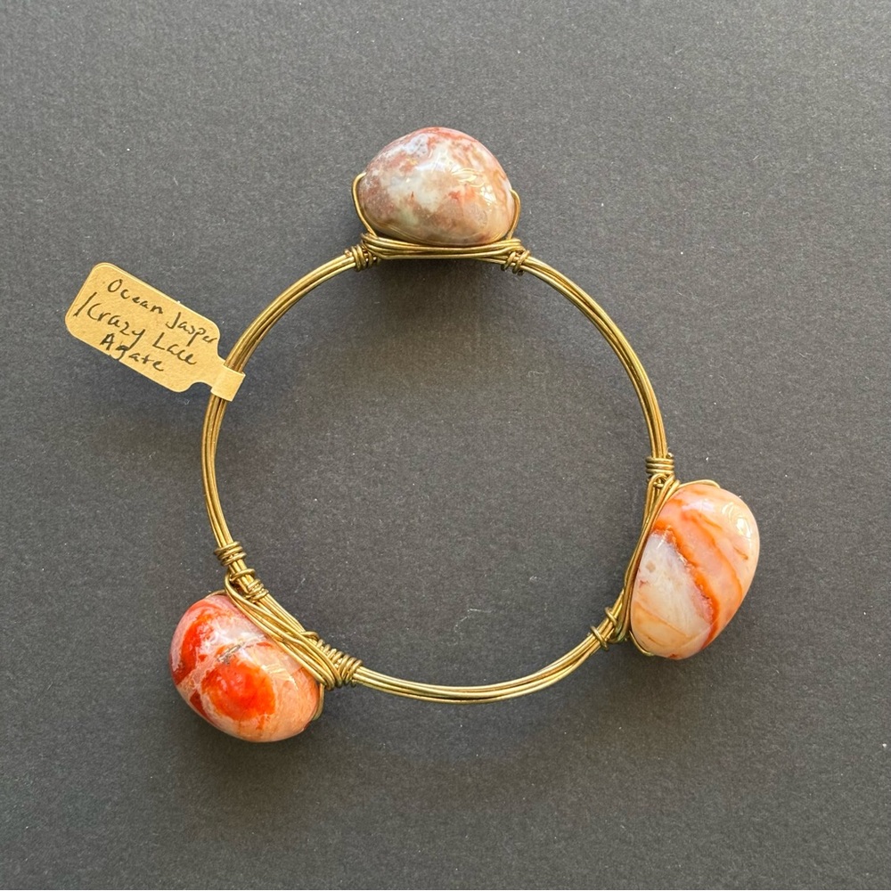 Ocean Jasper Crazy Lace Agate Wire Wrapped Bracelet | 7.5 IN - Picture 8 of 8